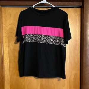 SHEIN Black and Pink Leopard Print Top